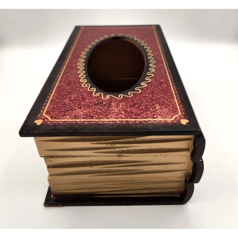 Multicolored Library Book Design Wood Bathroom Facial Tissue Box Cover